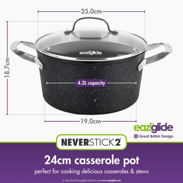 Eaziglide Neverstick2 24cm Deep Casserole Pot with Lid