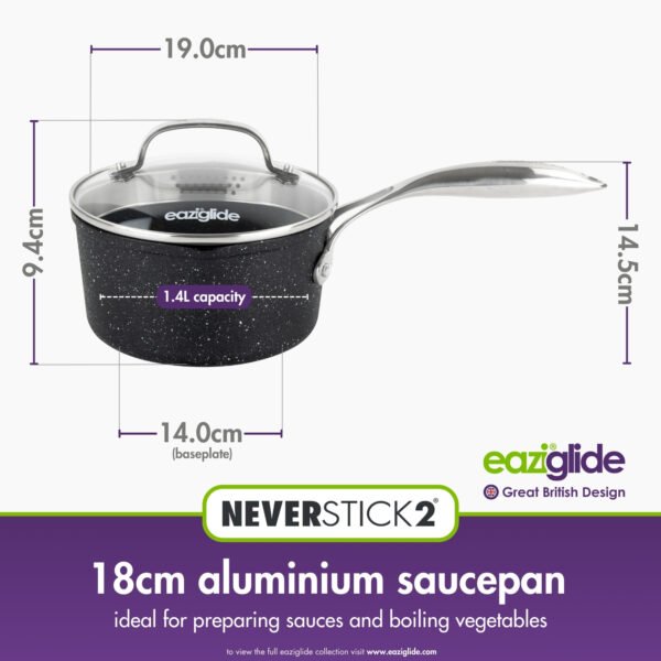 Eaziglide Neverstick2 18cm Saucepan with Temepered Glass Lid