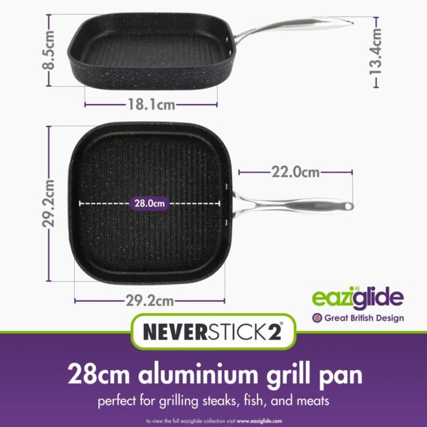 Eaziglide Neverstick2 28cm Grill Pan - Non Stick Griddle Pan