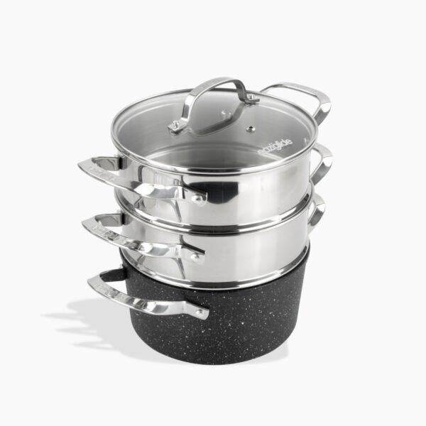 Eaziglide Neverstick2 3 Tier Steamer Set - Non Stick Steamer Pan