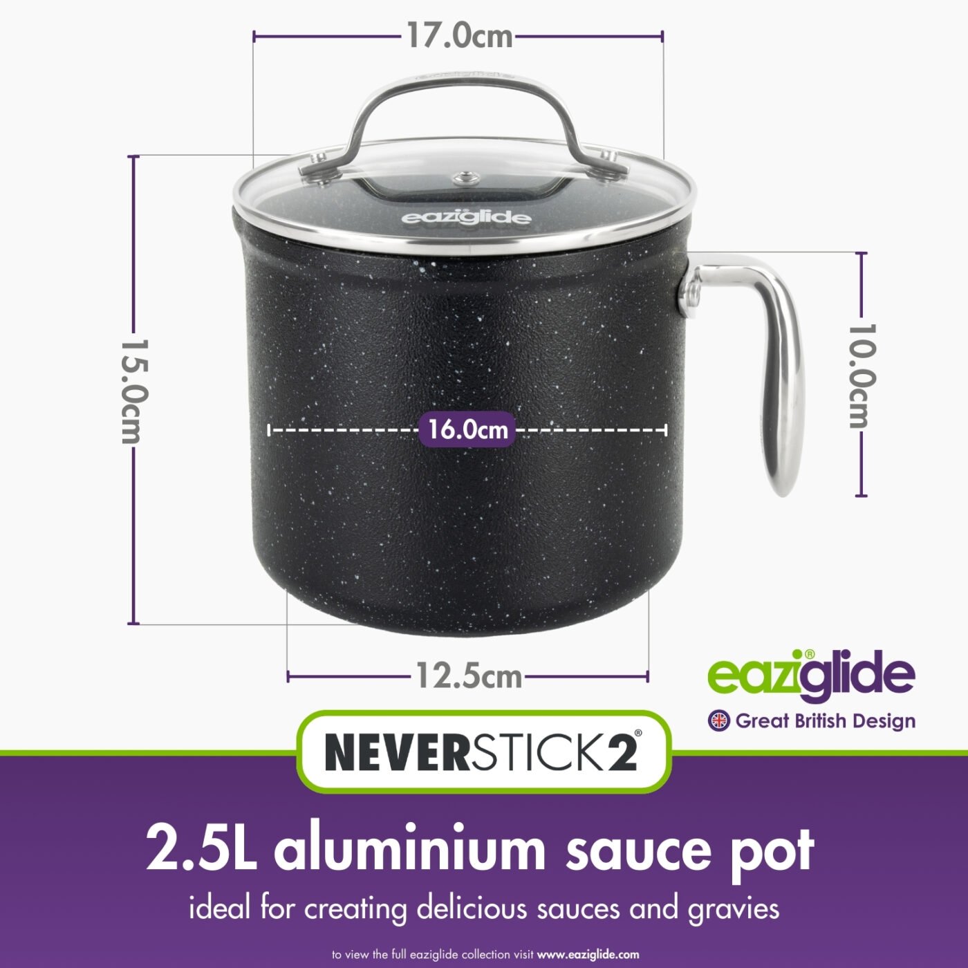 Eaziglide Neverstick2 16cm Sauce Pot - Non Stick Pot for Sauces