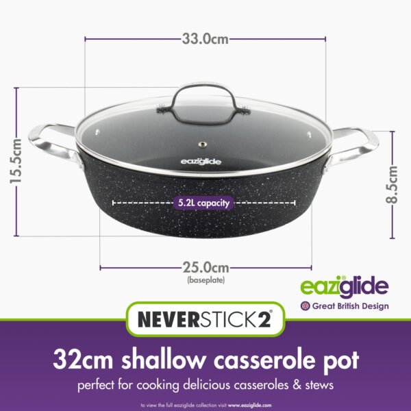 Eaziglide Neverstick2 32cm Shallow Casserole - Large Casserole Dish