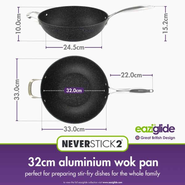 Eaziglide Neverstick2 32cm Wok Pan - Large Non Stick Stir Fry Pan