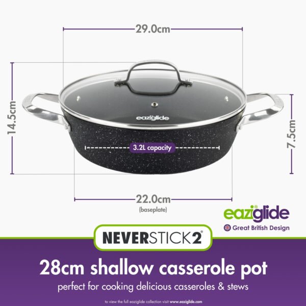 Eaziglide Neverstick2 28cm Shallow Casserole with Lid