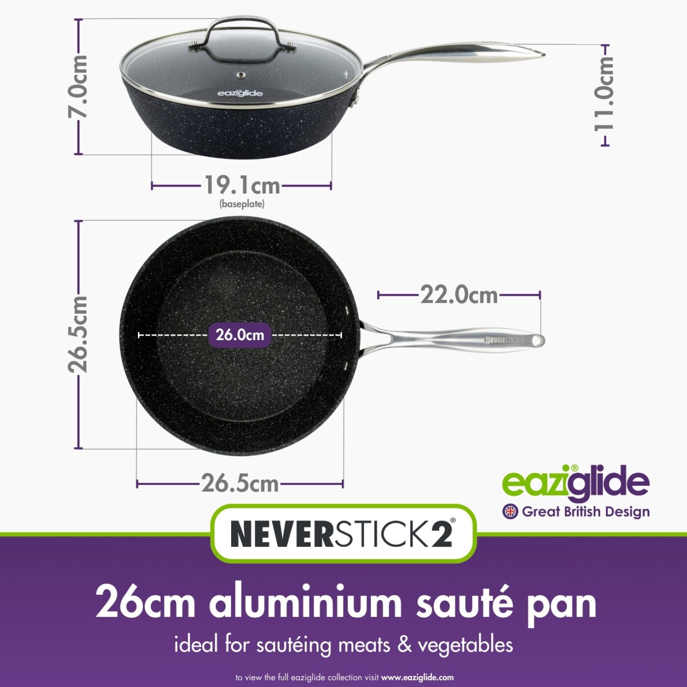 Eaziglide Neverstick2 26cm Saute Pan with Lid