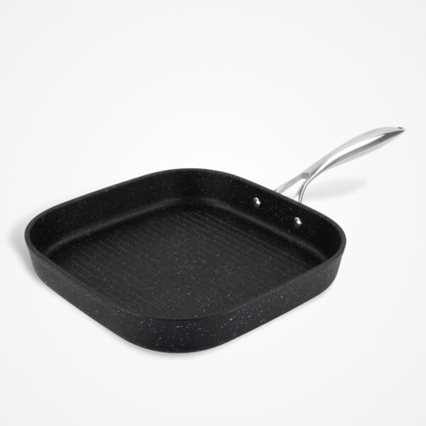 Eaziglide Neverstick2 28cm square grill pan designed for grilling meats, burgers, vegetables, and more with ease.