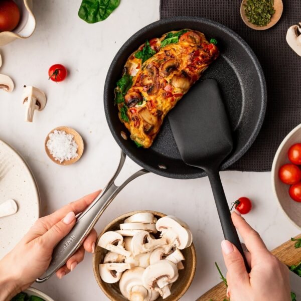 Eaziglide Neverstick3 20cm Frying Pan for hob and oven cooking, ideal for smaller portions with a durable non-stick surface and ergonomic handle.