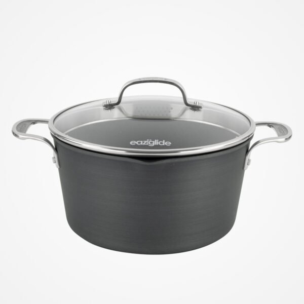 Eaziglide Neverstick3 24cm Casserole Pot with durable non-stick coating and glass lid, ideal for hob and oven cooking, stews, casseroles, and family meals.