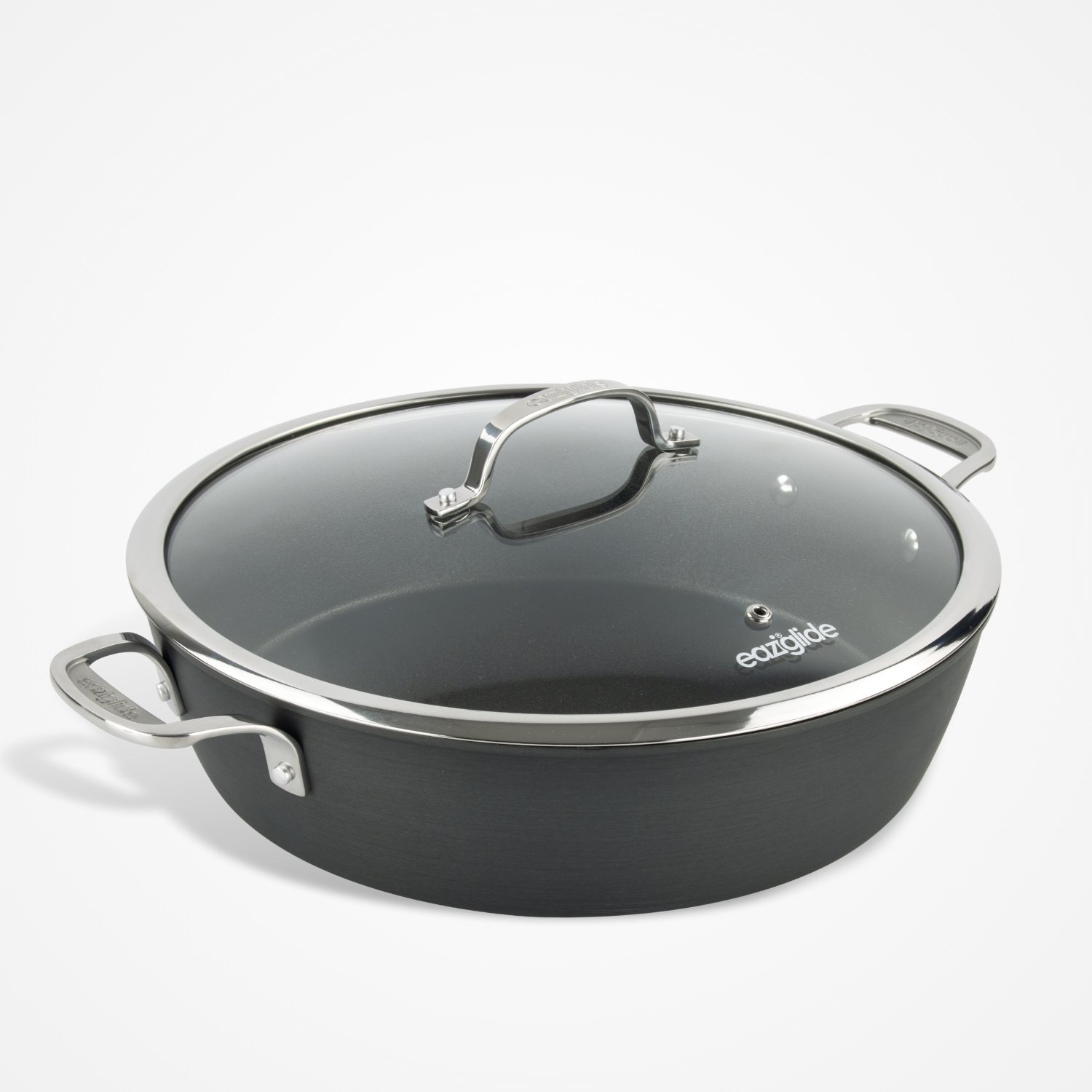Eaziglide Neverstick3 32cm shallow casserole non-stick pan with lid, premium aluminium cookware designed for casseroles, stews, and braising, suitable for all hobs including induction