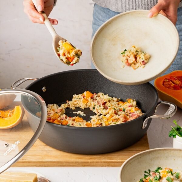 Eaziglide Neverstick3 32cm shallow casserole non-stick pan with lid, premium aluminium cookware designed for casseroles, stews, and braising, suitable for all hobs including induction
