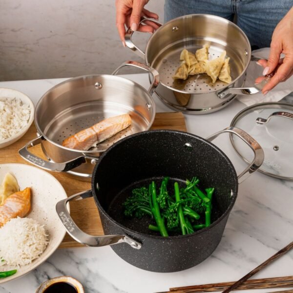 Eaziglide Neverstick2 3 Tier Steamer Set - Non Stick Steamer Pan