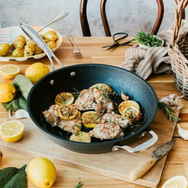 Eaziglide Neverstick3 30cm Frying Pan with Helper Handle for Hob and Oven Cooking, featuring a durable easy-clean non-stick coating and ergonomic grip.