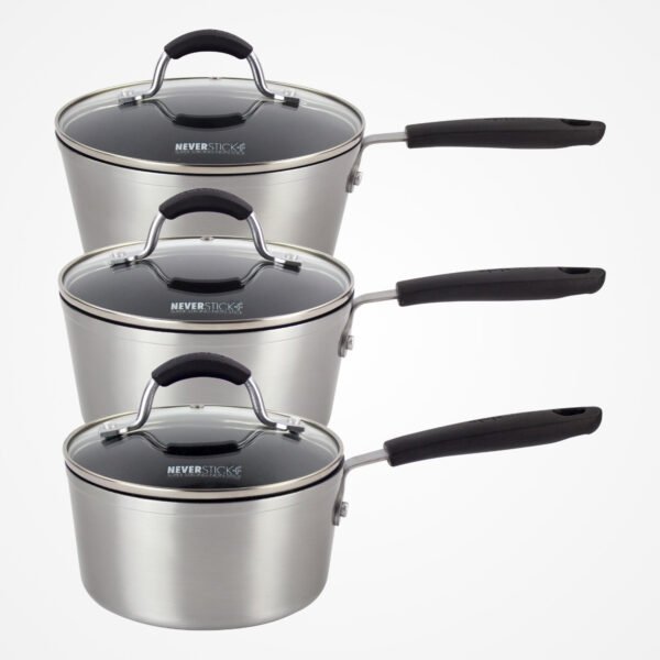 Eaziglide Neverstick+ 3 Piece Saucepan Set with Glass Lids