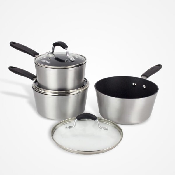 Eaziglide Neverstick+ 3 Piece Saucepan Set with Glass Lids